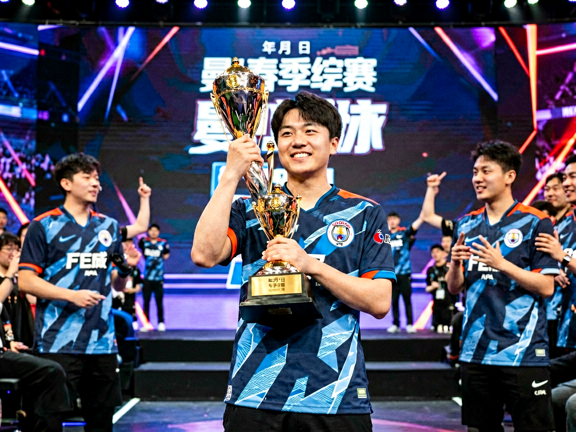 电竞赛事颁奖典礼，选手捧杯瞬间